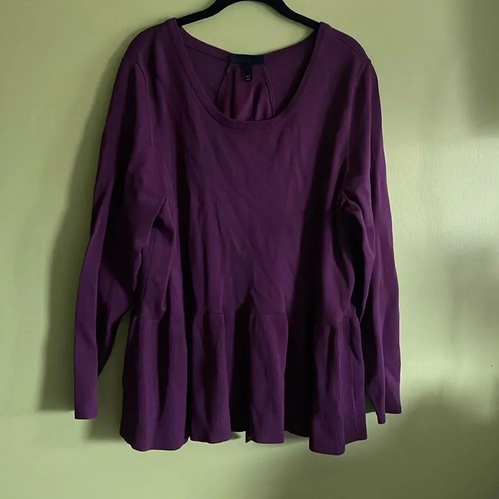 Lane Bryant Purple Brown Long Sleeve Stretch Baby Ribbed Top Blouse Size 18/20